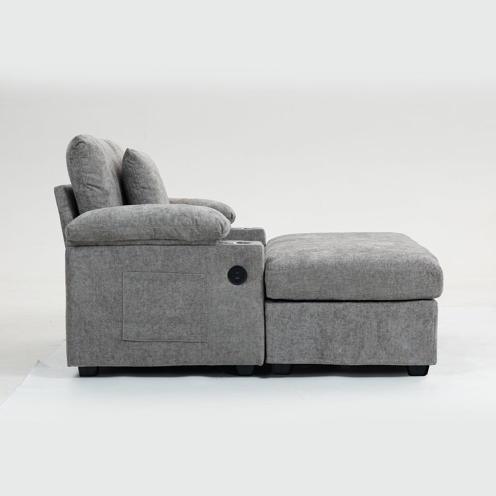 Modern Oversized Chair with Ottoman,Chenille Fabric Sofa Bed,Accent Chair Comfy Sofa with Cupholders and USB Charging Ports Chair for Living Room,Bedroom,Apartment - Grand Goldman Shop