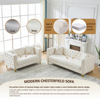 58'Chesterfield Velvet Sofa,2 Seater Deep Seat Sofa,Modern Sofa with Button Nailhead,Square Arm Couches,Furniture for Living Room,Bedroom,Office(Beige) - Grand Goldman Shop