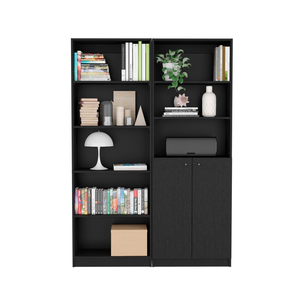 Layton 2 Piece Home Bookcase set, 49' Wide with 8 Shelves and Double Door Cabinet, Living Room Set Black | Premium Home Decor