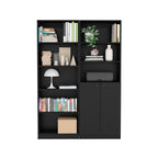Layton 2 Piece Home Bookcase set, 49' Wide with 8 Shelves and Double Door Cabinet, Living Room Set Black | Premium Home Decor