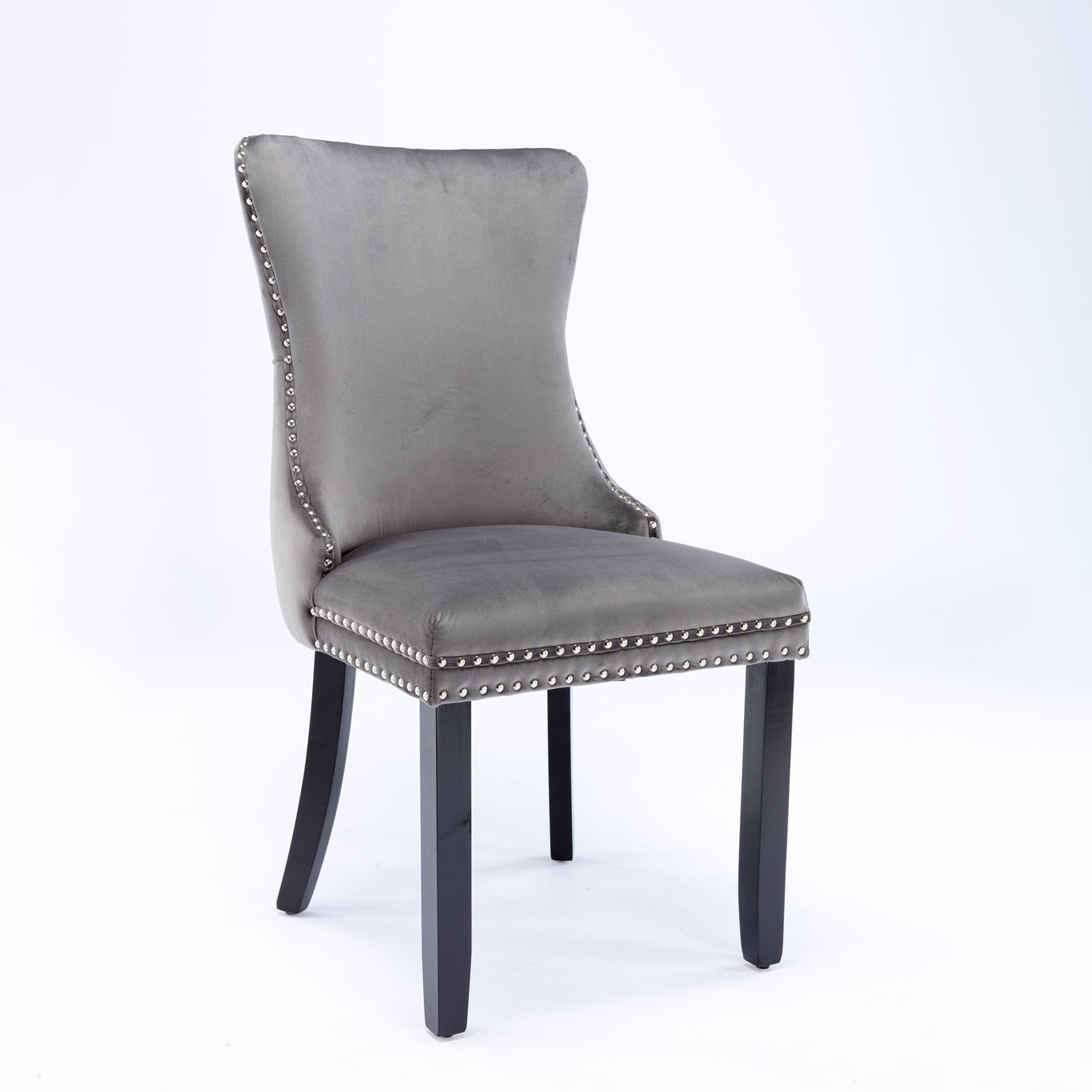 A&A Furniture,Upholstered Wing-Back Dining Chair with Backstitching Nailhead Trim and Solid Wood Legs,Set of 2, Gray,SW8809GY,  KD - Grand Goldman Shop