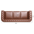Classic Chesterfield Three Seater Sofa Brown PU Leather with Rolled Arms and Birch Legs 84.65 Inches - Grand Goldman Shop