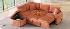 Convertible L-shaped Sofa Bed with Storage Ottoman, Power Sockets & USB Ports, Orange Chenille, 82.67' - Grand Goldman Shop