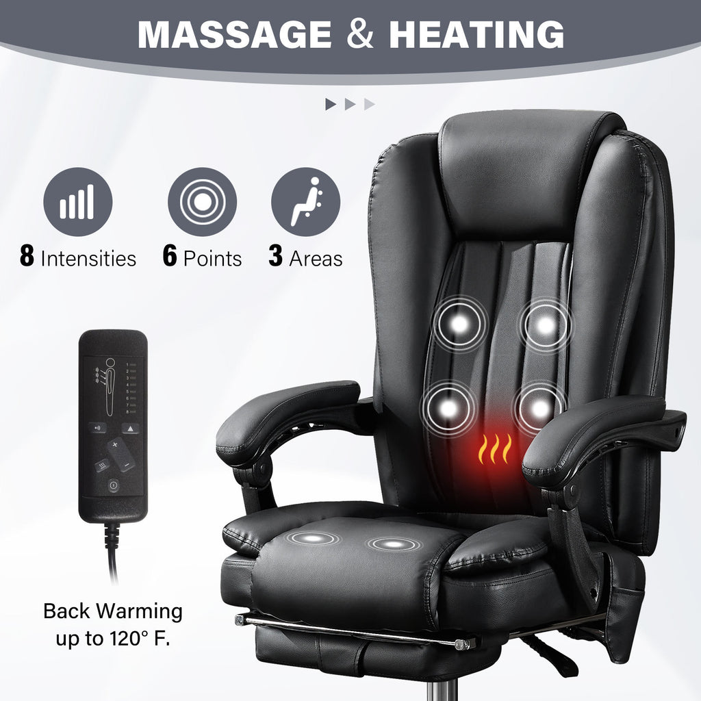 Massage Office Chair with Heat and 6 Vibration Points,Executive Office Chair with Foot Rest and Padded Armrests,Reclining Bac