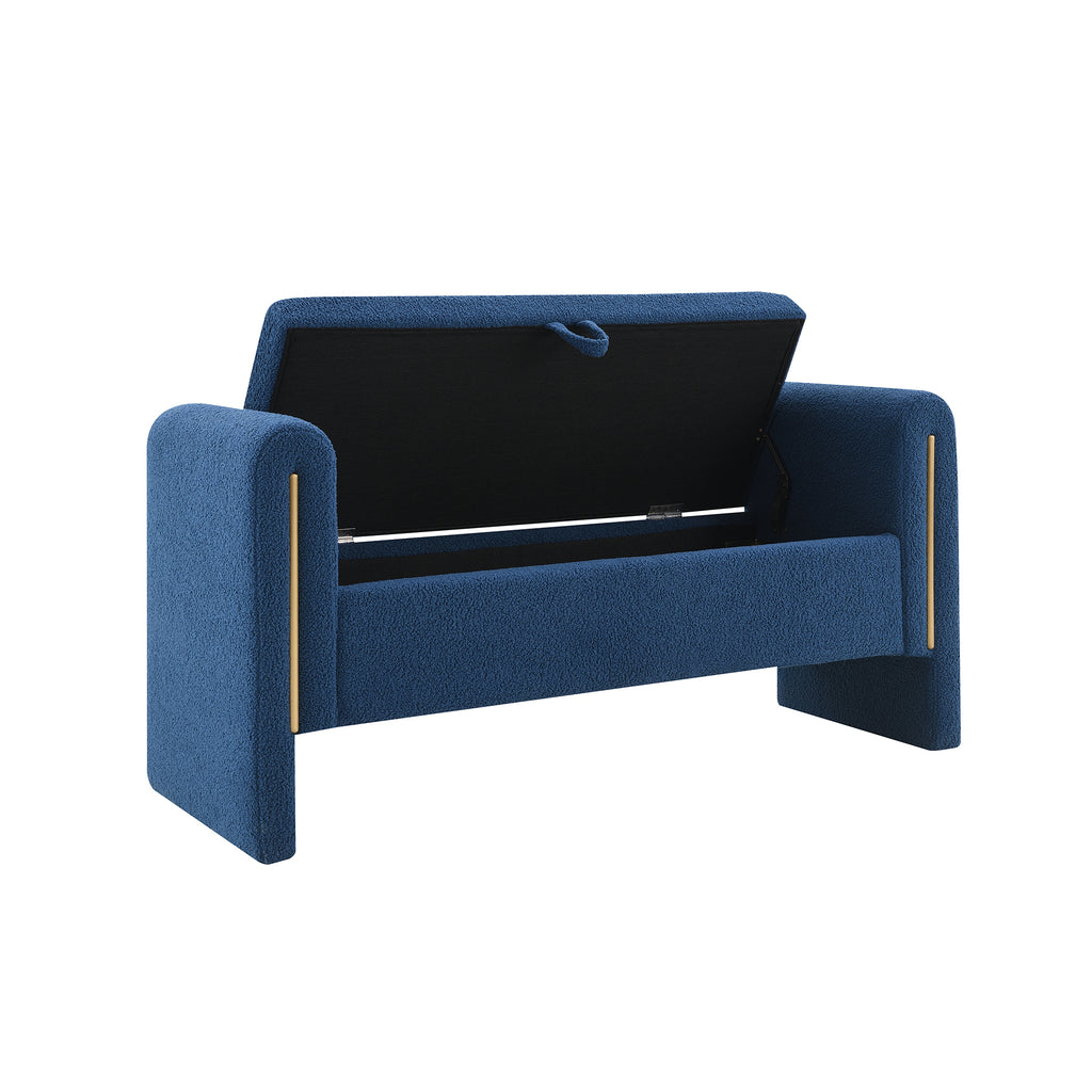 Modern Teddy Bed End Bench with Arms and Storage, Upholstered Large Foot Rest Stool in Navy Blue, Comfy Window Vanity Bench for Living Room, Bedroom, Dorm, Coffee Table - Grand Goldman Shop