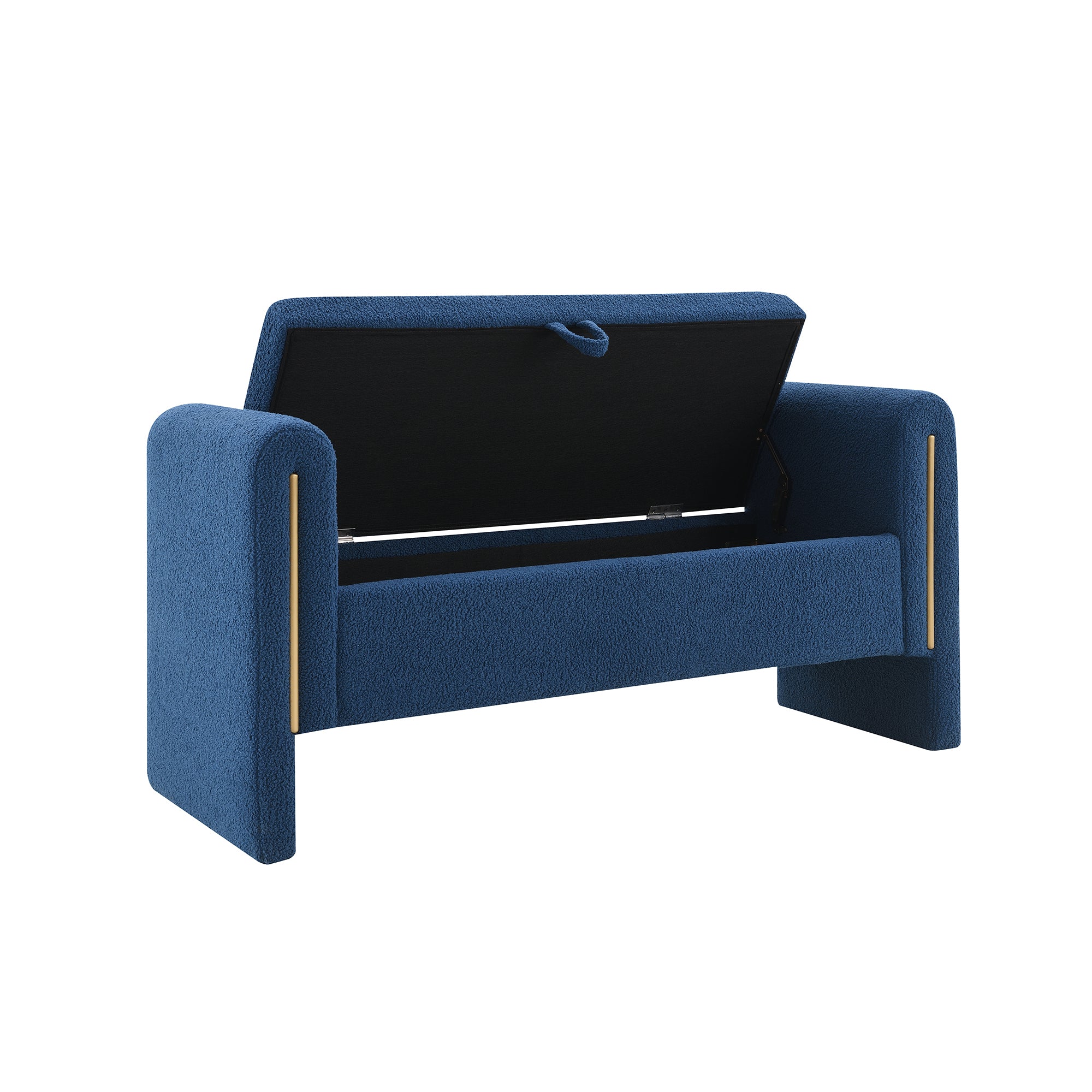 Modern Teddy Bed End Bench with Arms and Storage, Upholstered Large Foot Rest Stool in Navy Blue, Comfy Window Vanity Bench for Living Room, Bedroom, Dorm, Coffee Table - Grand Goldman Shop