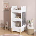 Kids Bookshelf with Chalkboard Side – Bear-Shaped Wooden Bookcase with 3-Tier Storage, Drawing Board for Toddlers, Toy and Bo