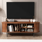 TV Stand, 55' Modern TV Console Table with Storage Compartment and Sliding Door, Gaming Entertainment Center with Cabinet for Living Room, Bedroom, Office (Walnut) - Grand Goldman Shop