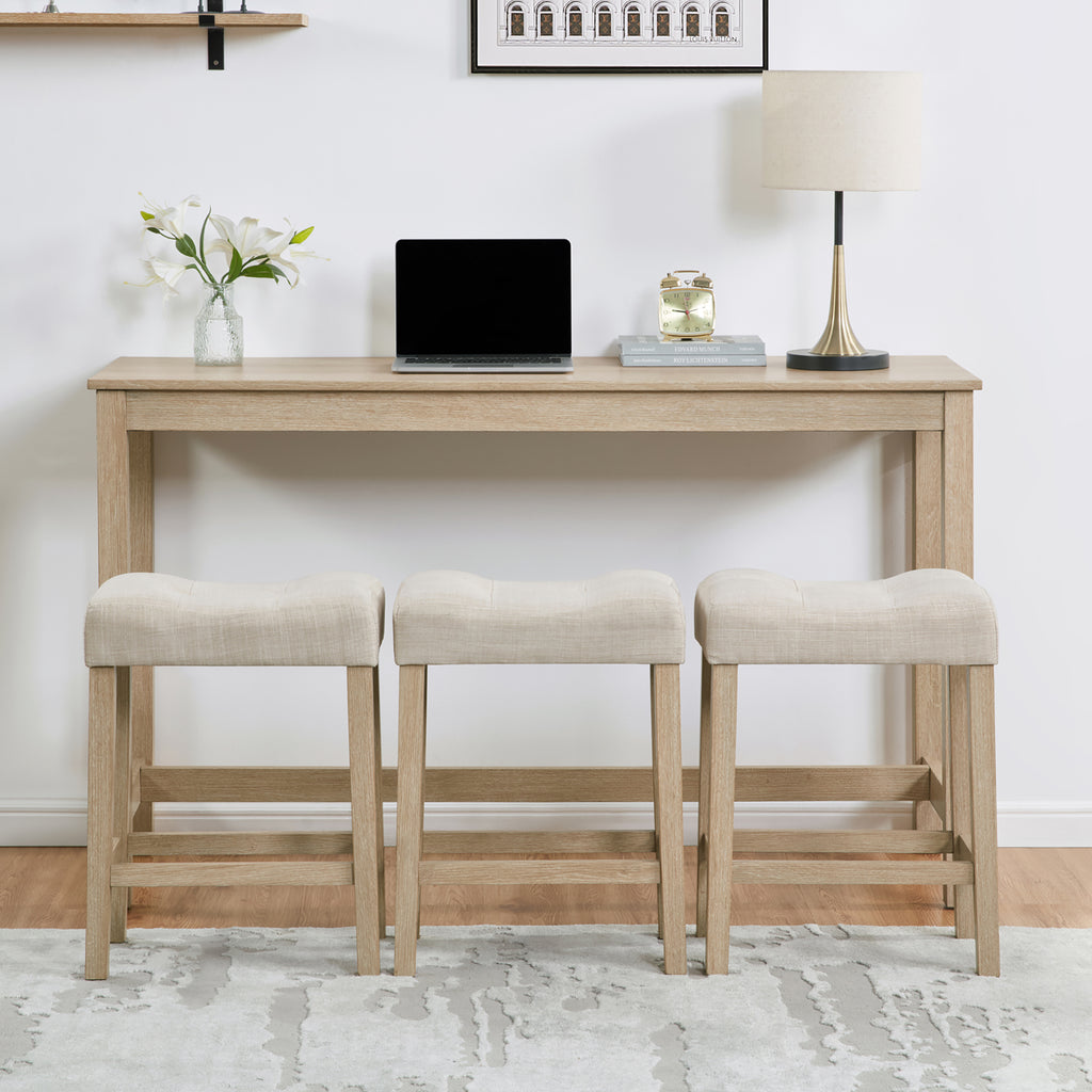 4 Piece Bar Table Set with Power Outlet, Bar Table Set with Chairs, Sofa Bar Table with Stools, Behind Couch Table with 3 Padded Stools for Living Room, Dining room, Light Oak - Grand Goldman Shop