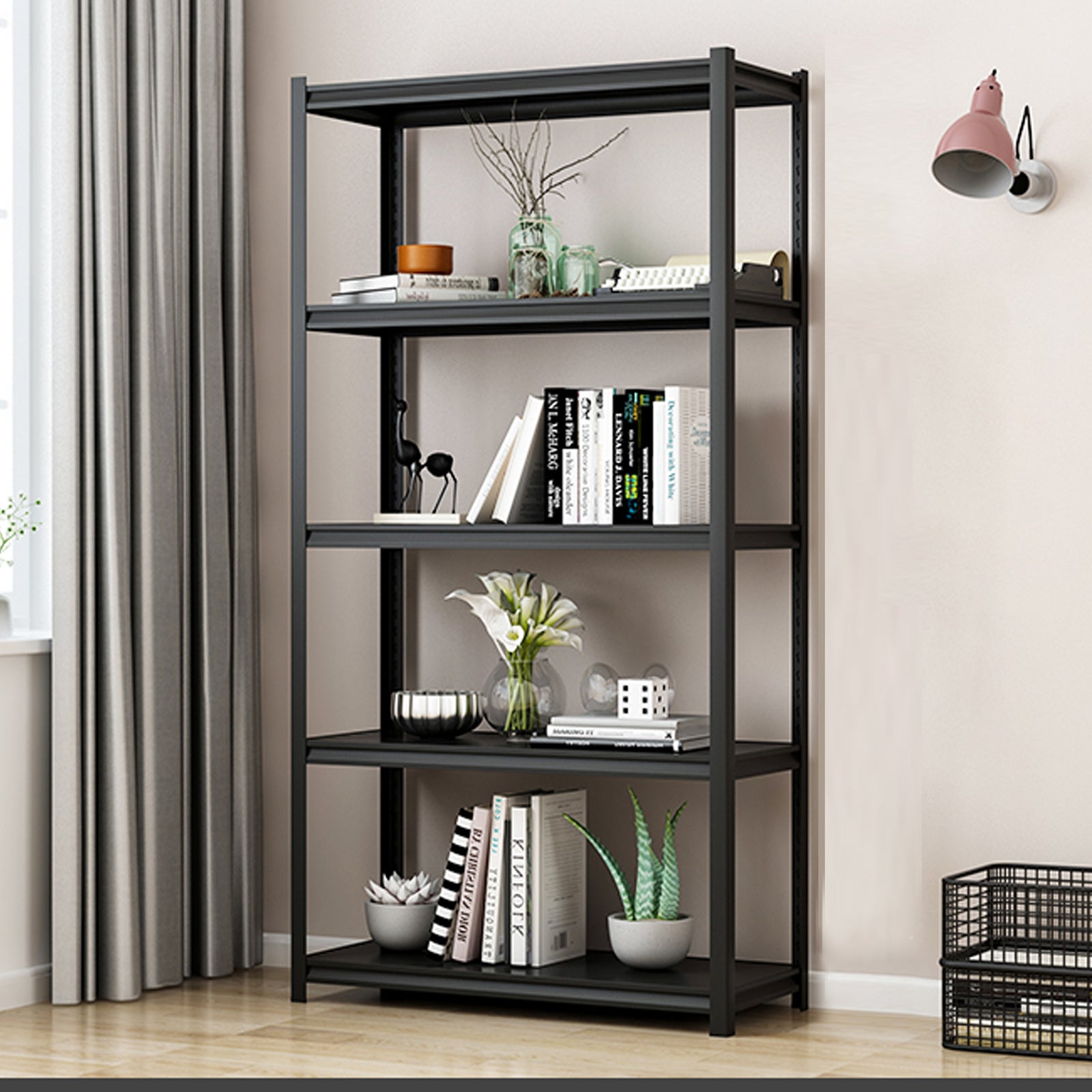 Industrial Heavy-Duty 5 Tier Metal Garage Shelving Unit, 2000LBS Capacity, Adjustable Storage Rack, Black, 31.5'W x 15.7'D x 63'H - Grand Goldman Shop
