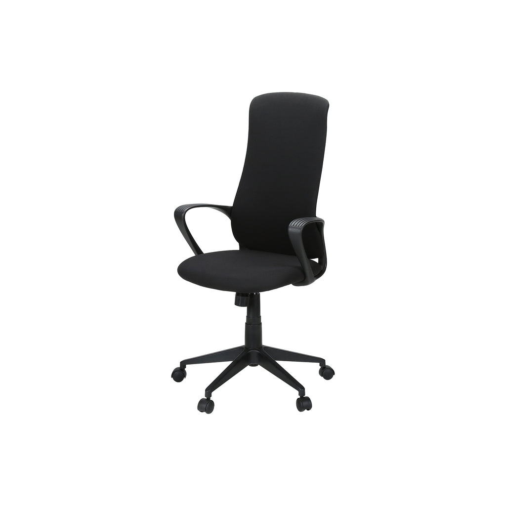 Contemporary Office Chair with Adjustable Height, Armrests, Swivel, Ergonomic Design in Black Fabric and Metal, Modern Work C