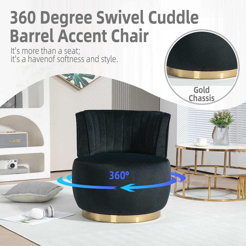COOLMORE Swivel Barrel Chair, 360 Degree Round Armchair with Fluffy Velvet Upholstery for Living Room, Bedroom, Office - Grand Goldman Shop