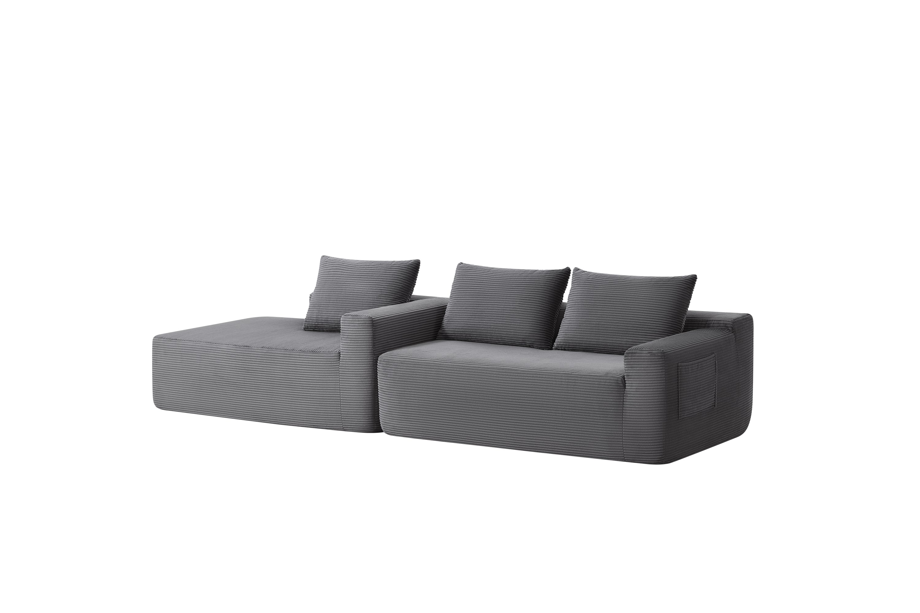 96.9' Cloud Sectional Couch with U-Shaped Chaise,Modern Modular Sofa with Deep Seat, Upholstered Couches for Living Room Bedroom,No Assembly Required,(Plush Corduroy Fabric),Grey-Blue-Left - Grand Goldman Shop