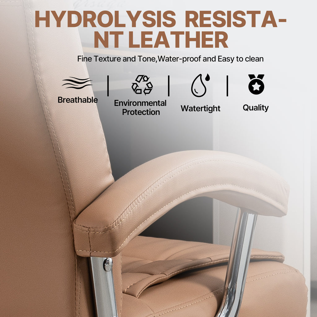 Executive Office Chair High Back PU Leather Desk Chair with Spring Seat Cushion, Ergonomic Swivel Computer Chair with Chrome 