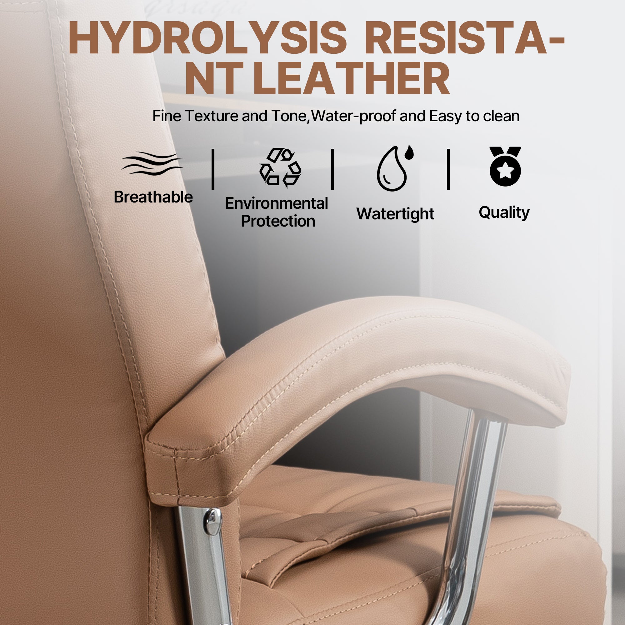 Executive Office Chair High Back PU Leather Desk Chair with Spring Seat Cushion, Ergonomic Swivel Computer Chair with Chrome 