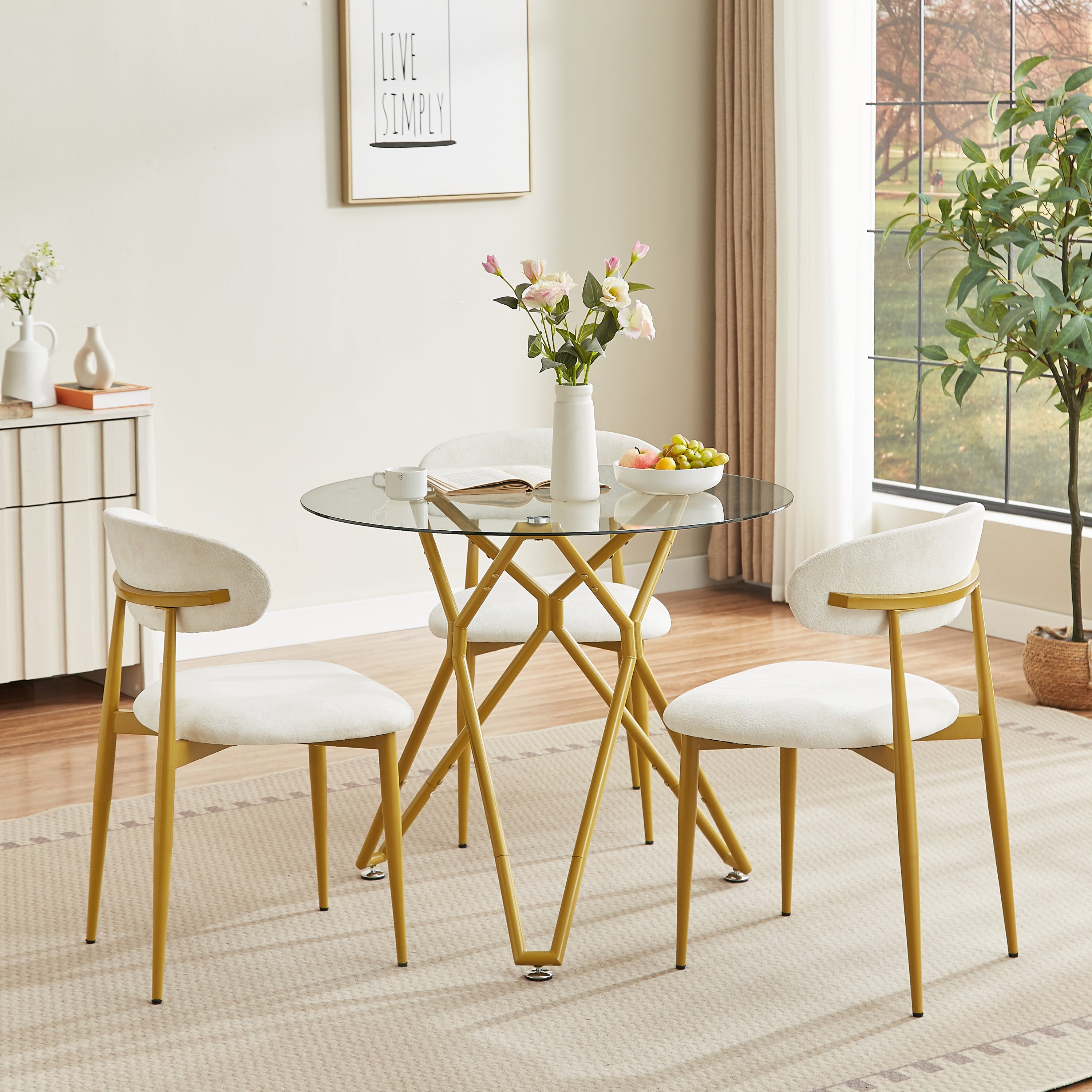 35.4-inch round tempered glass dining table, suitable for 1-4 people, space-saving small kitchen dining table, equipped with sturdy metal table legs, suitable for dining room, living room,Gold - Grand Goldman Shop