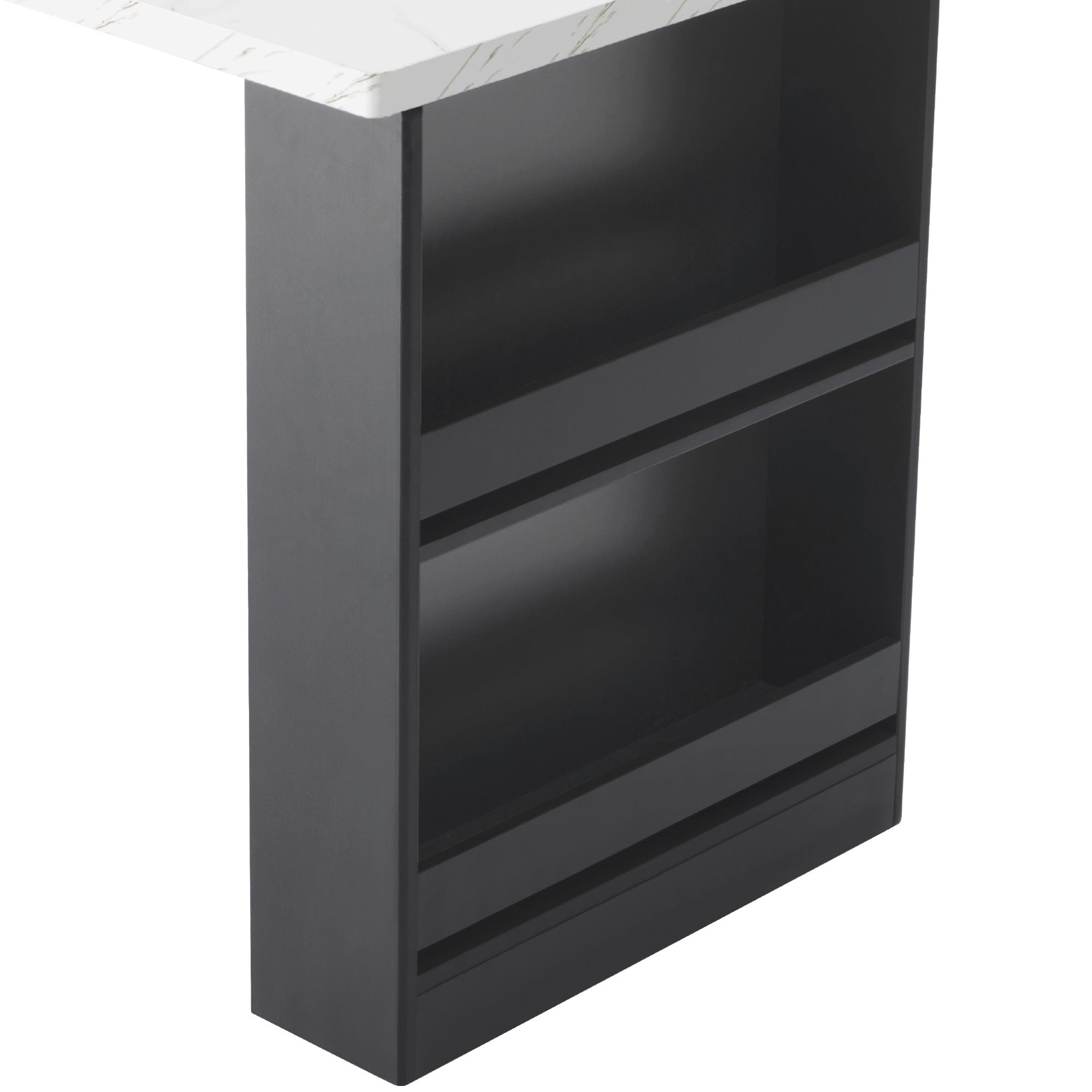 K&K 82.6' Fluted Kitchen Island with Extendable Dining Table for 4-6, Island Table for Kitchen with Power Outlet, Kitchen Table with Double-Side Storage, 2 Drawers 2 Side Open Shelves, Black - Grand Goldman Shop