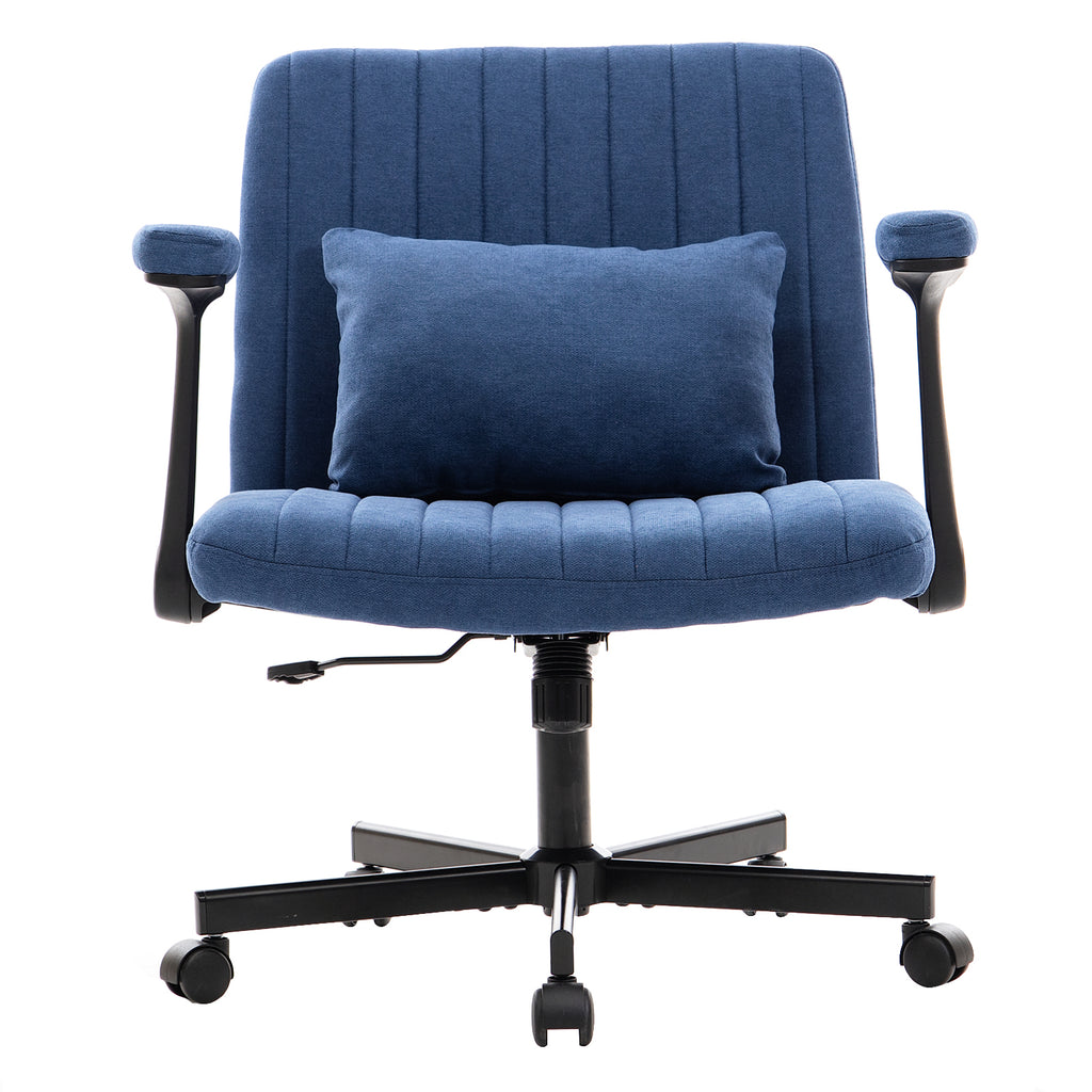 Modern Linen Blue Criss Cross Armrest Office Chair with Foldable Design, Soft Velvet Fabric, 36.6-Inch Height | Premium Home 