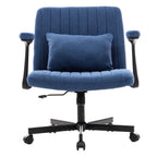 Modern Linen Blue Criss Cross Armrest Office Chair with Foldable Design, Soft Velvet Fabric, 36.6-Inch Height | Premium Home 