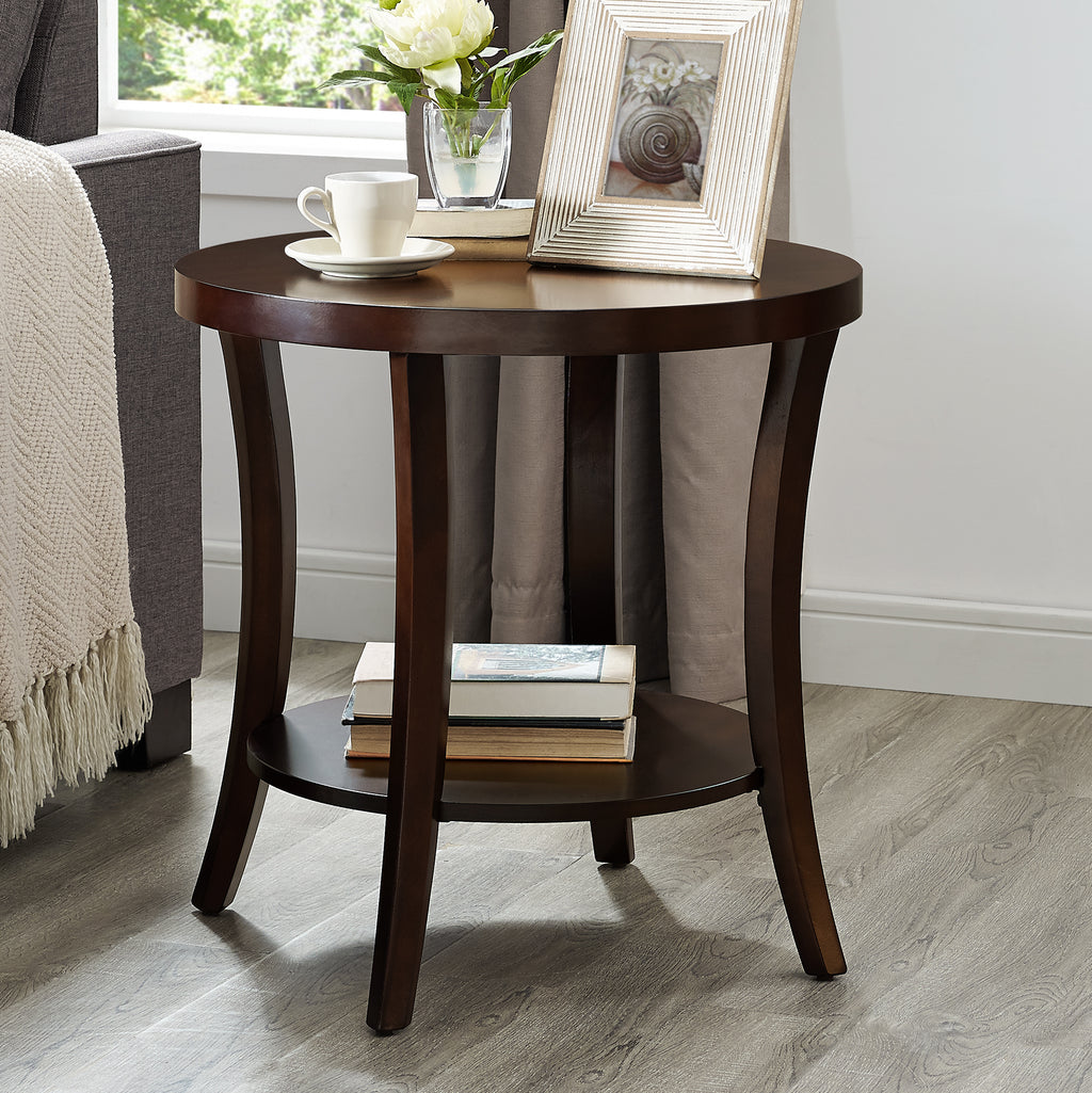 Perth Contemporary Round Shelf End Table, Espresso - Grand Goldman Shop