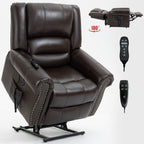 Power Lift Recliner Chair Heat Massage Dual Motor Infinite Position Up to 350 LBS, Genuine Leather, Heavy Duty Motion Mechanism with USB Ports, Brown - Grand Goldman Shop