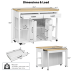 K&K 47 inch Kitchen Island with Extendable Dining Table, Rubber Wood Veneer Kitchen Table with Internal Storage Rack, Power Outlet, Kitchen island with Storage 2 Drawers 2 Cabinet,White - Grand Goldman Shop