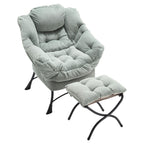 Lazy Chair with Ottoman, Modern Lounge Accent Chair with Armrests and a Side Pocket, Leisure Upholstered Sofa Chair Reading Chair with Footrest for Small Space, Corner Chair-Light green - Grand Goldman Shop