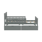 Twin Size Wood Platform Bed with Guardrails on Both Sides and Two Storage Drawers, Gray - Grand Goldman Shop