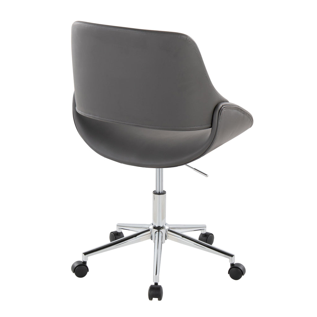 Contemporary Office Chair in Chrome Metal and Grey Faux Leather - Grand Goldman