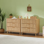 Fluted 3 Drawer Dresser Set of 2, Modern Tall Chest of Drawers with Vertical Grooved Design, Wood Storage Cabinet with Metal Handles for Bedroom Living Room, Oak. (23.6'W x 15'D x 30'H). - Grand Goldman Shop