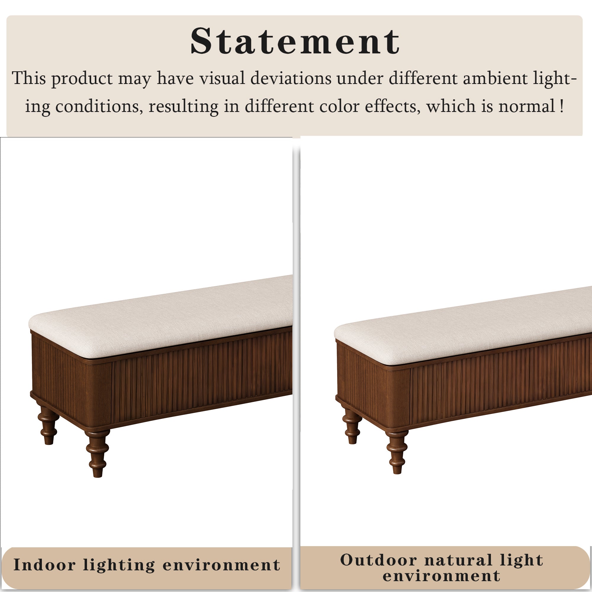 Walnut Multi-Functional Storage Ottoman Bench with Linen Seat, Solid Rubberwood Bed End Bench for Bedroom, Entryway, Living Room, Closet - Grand Goldman Shop