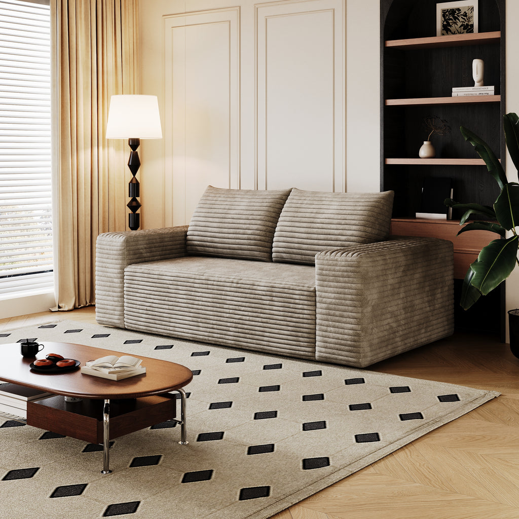 63' 2Setaser Sofa,Corduroy Fabric,Deep Seat Couches,Comfy Loveseat Sofa,No Assembly,1pcs for Living room, Bedroom,Conference room ,Apartment,Camel - Grand Goldman Shop