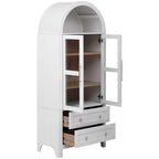 K&K 71' Tall Arched Kitchen Pantry Cabinet with 2 Large Drawers, Modern Farmhouse Kitchen Storage Cabinets with Adjustable Shelves, Glass Door, Wood Versatile Cupboard for Kitchens, Dining Room, White - Grand Goldman Shop