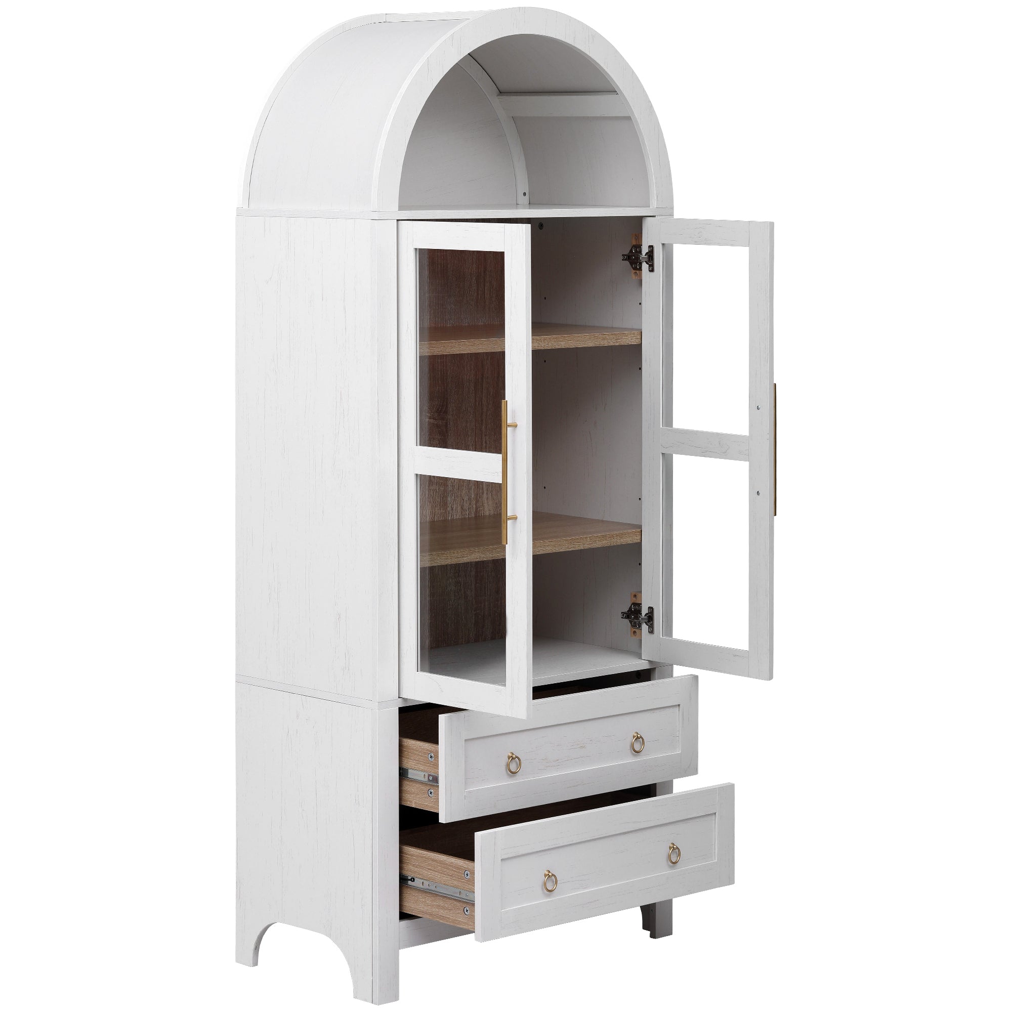 K&K 71' Tall Arched Kitchen Pantry Cabinet with 2 Large Drawers, Modern Farmhouse Kitchen Storage Cabinets with Adjustable Shelves, Glass Door, Wood Versatile Cupboard for Kitchens, Dining Room, White - Grand Goldman Shop