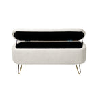 Ivory White Storage Ottoman Bench for End of Bed Gold Legs, Modern Ivory White Faux Fur Entryway Bench Upholstered Padded with Storage for Living Room Bedroom - Grand Goldman Shop