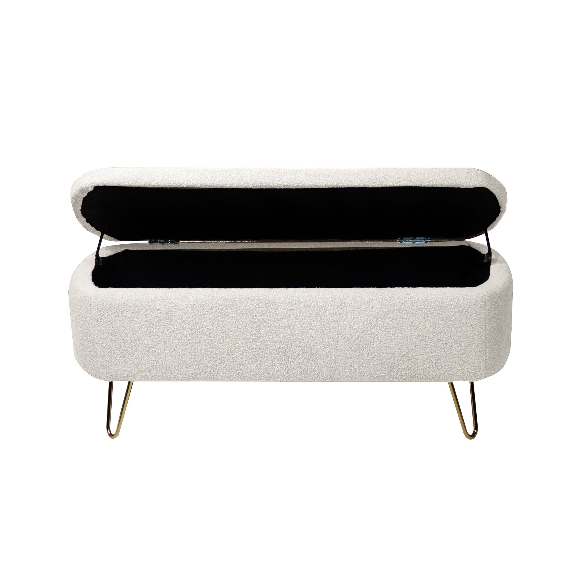 Ivory White Storage Ottoman Bench for End of Bed Gold Legs, Modern Ivory White Faux Fur Entryway Bench Upholstered Padded with Storage for Living Room Bedroom - Grand Goldman Shop