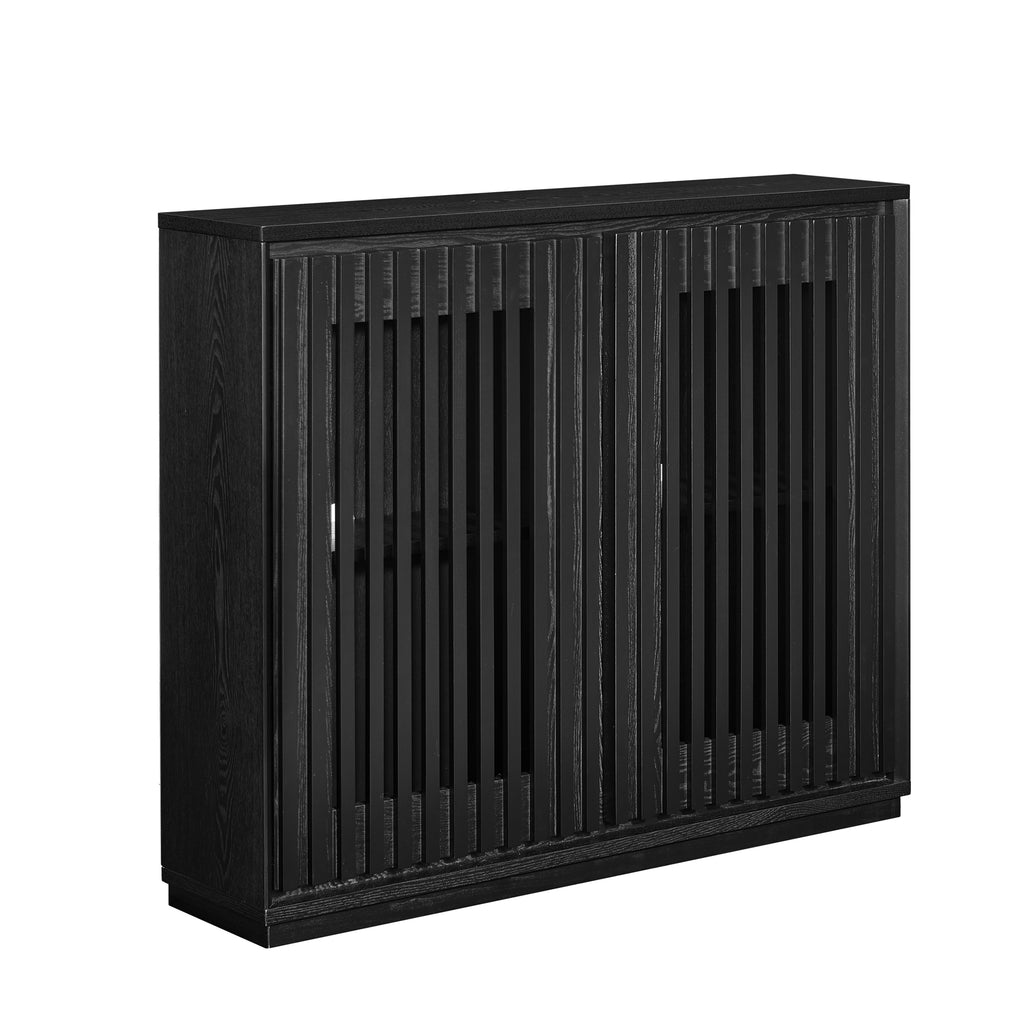 Mid Century Modern Fluted Hollowed Out Sideboard Cabinet with 2 Outlet Holes, Buffet Cabinet with Storage, Black Storage Cabinet for Living Room, Entryway, Hallway, Dining Room, Kitchen - Grand Goldman Shop