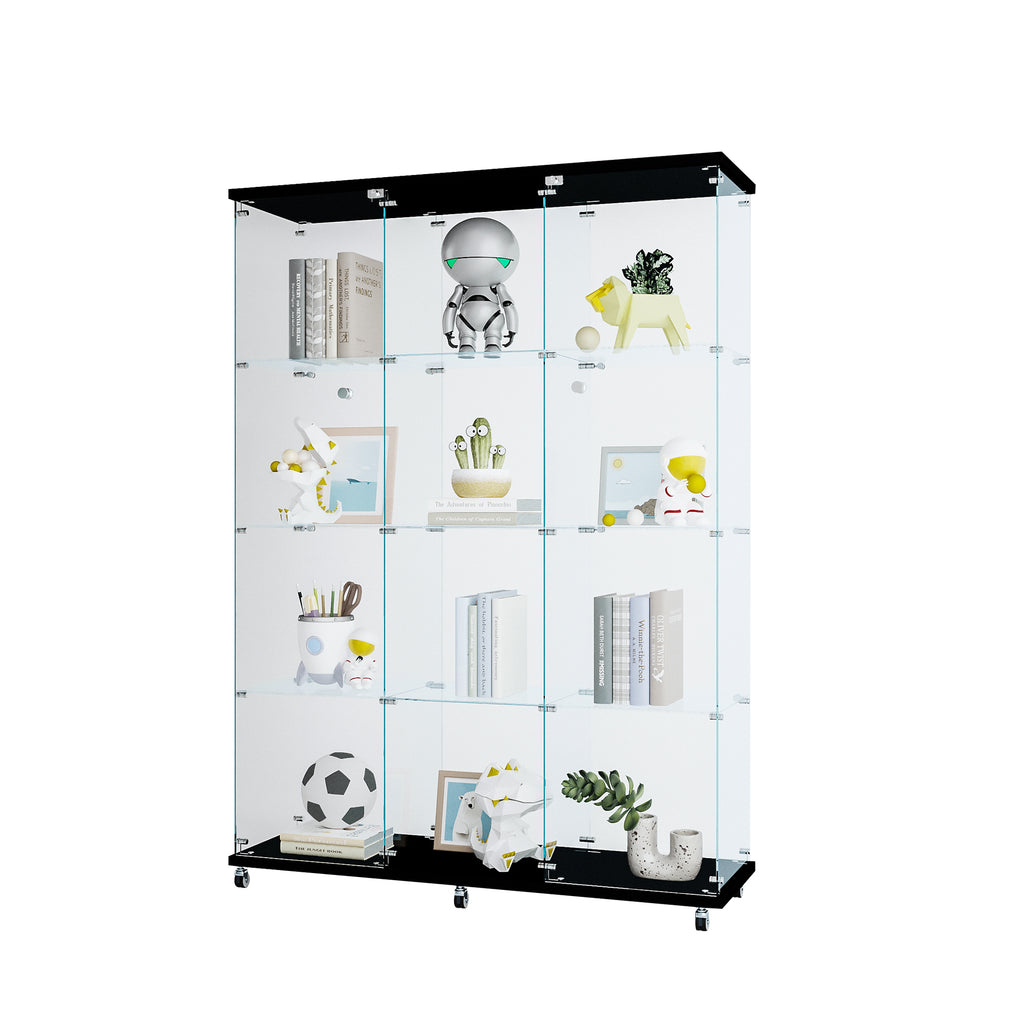 Glass Display Cabinet with 4 Shelves Extra Large, Curio Cabinets for Living Room, Bedroom, Office, Black Floor Standing Glass