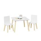 White Wooden Kids Table and 2 Chairs Set, 3-Piece Toddler Activity Play Table with Solid Wood & MDF Construction, Compact Siz