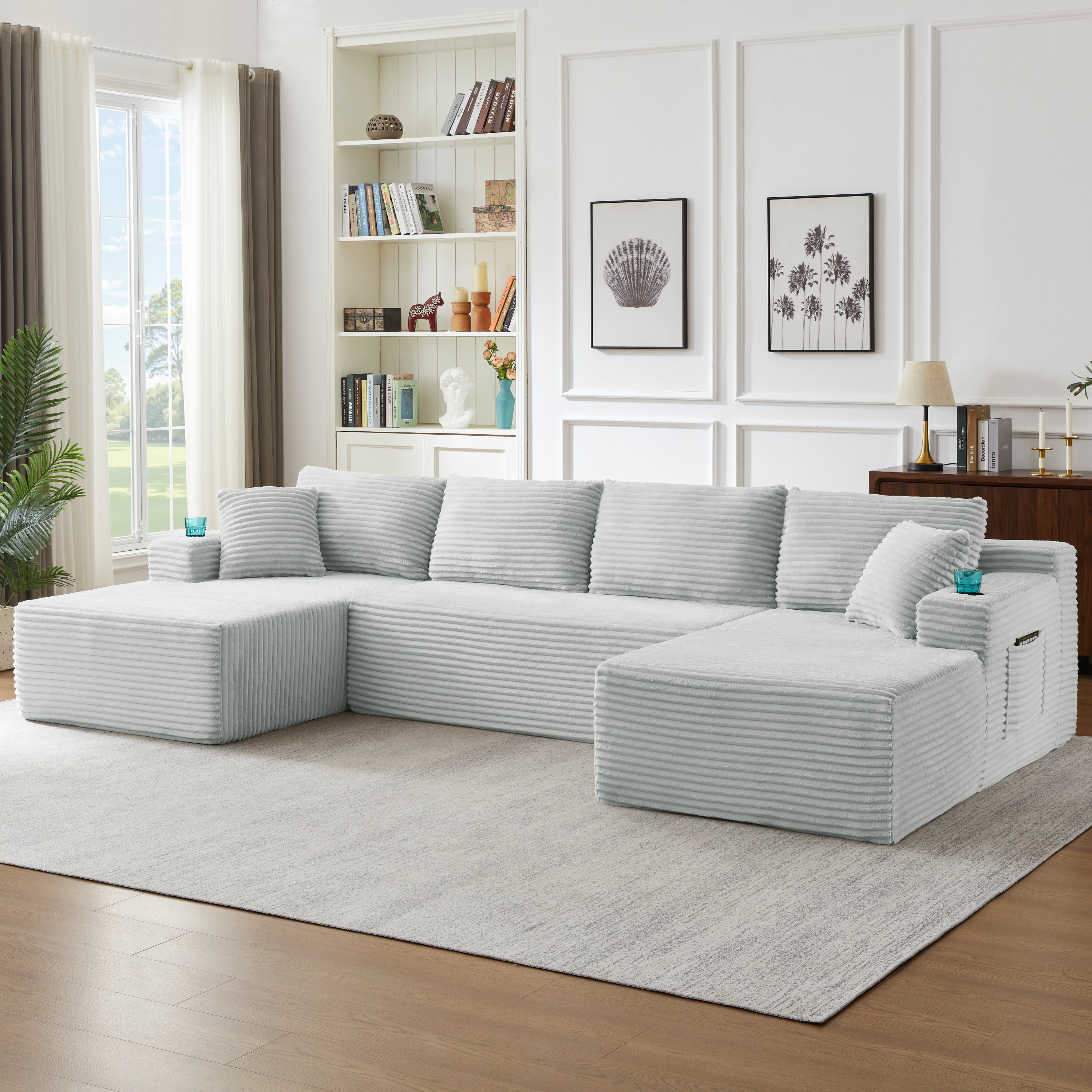 Compressible U-Shaped Sectional Sofa Set,Minimalist Style Modular Sectional Sofa, Corduroy Fabric Cloud Couch for Living Room - Grand Goldman Shop