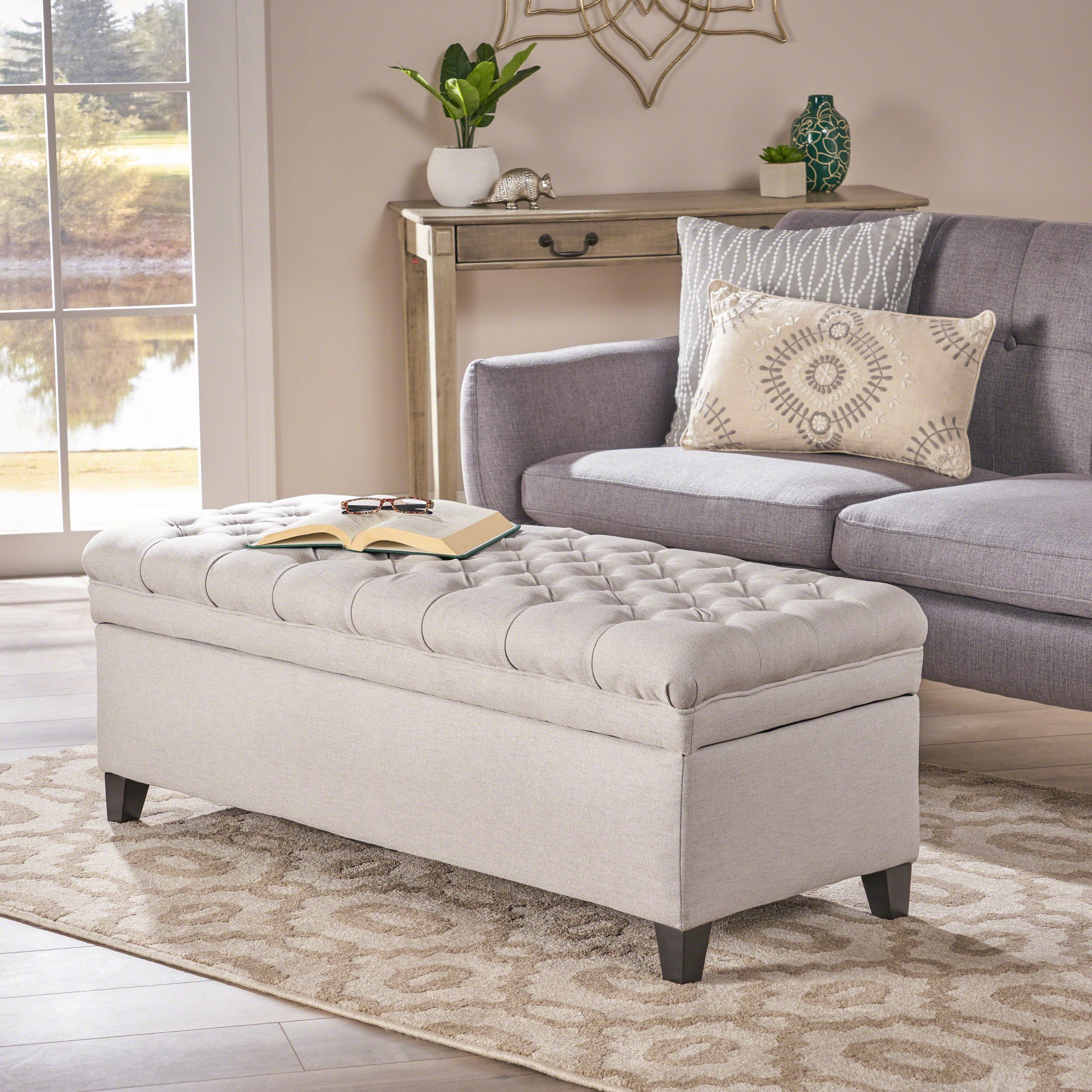 Juliana Light Gray Storage Ottoman Fabric 50 x 20.5 x 18.3 Inches - Grand Goldman Shop