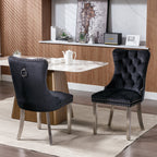 Nikki Collection Modern, High-end Tufted Solid Wood Contemporary Velvet Upholstered Dining Chair with Chrome Stainless Steel Plating Legs,Nailhead Trim,Set of 2,Black and Chrome, SW1701BK - Grand Goldman Shop