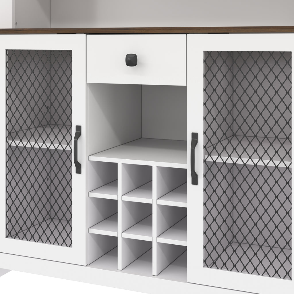 70.9' Kitchen Pantry Storage Cabinet Rustic Buffet Cabinet, Kitchen Hutch Cabinet with LED Outlets Food Pantry Cabinet with Doors and Shelves Wine Rack for Dining Room, White - Grand Goldman Shop