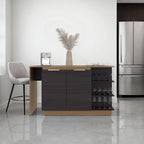 Dwight Kitchen Bar Counter with Shelves and Cabinets, Black Wengue / Natural Oak - Grand Goldman Shop