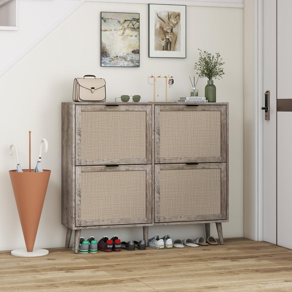 4 Door Shoe Rack, Freestanding Modern Shoe Storage Cabinet, for Entryway - Grand Goldman Shop