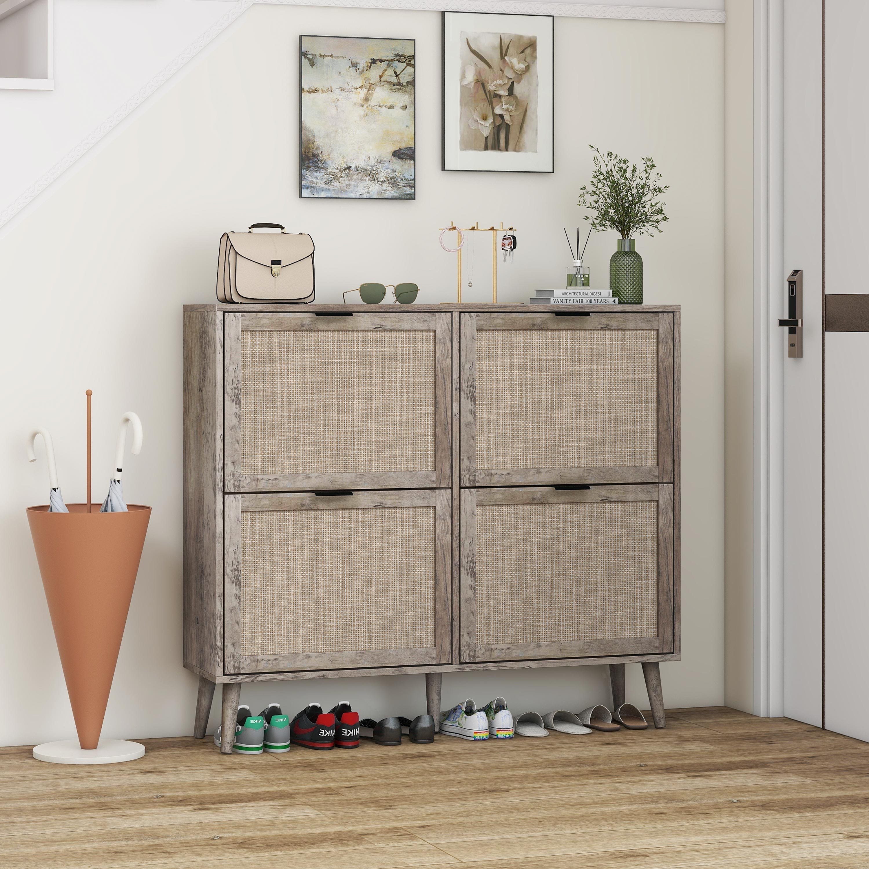 4 Door Shoe Rack, Freestanding Modern Shoe Storage Cabinet, for Entryway - Grand Goldman Shop
