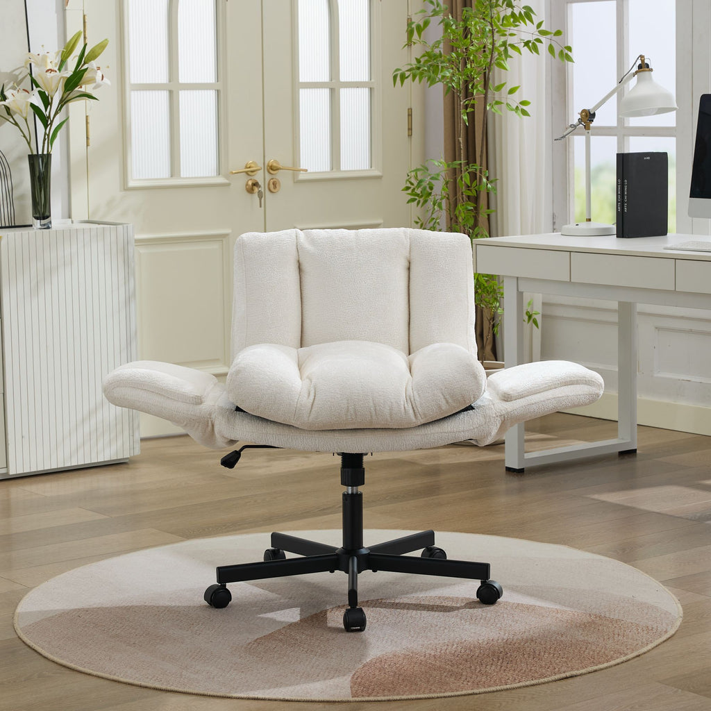 Modern Chenille Swivel Office Chair, Height Adjustable Task Chair with Convertible Multi-Position Armrests,Comfy Double Cushi