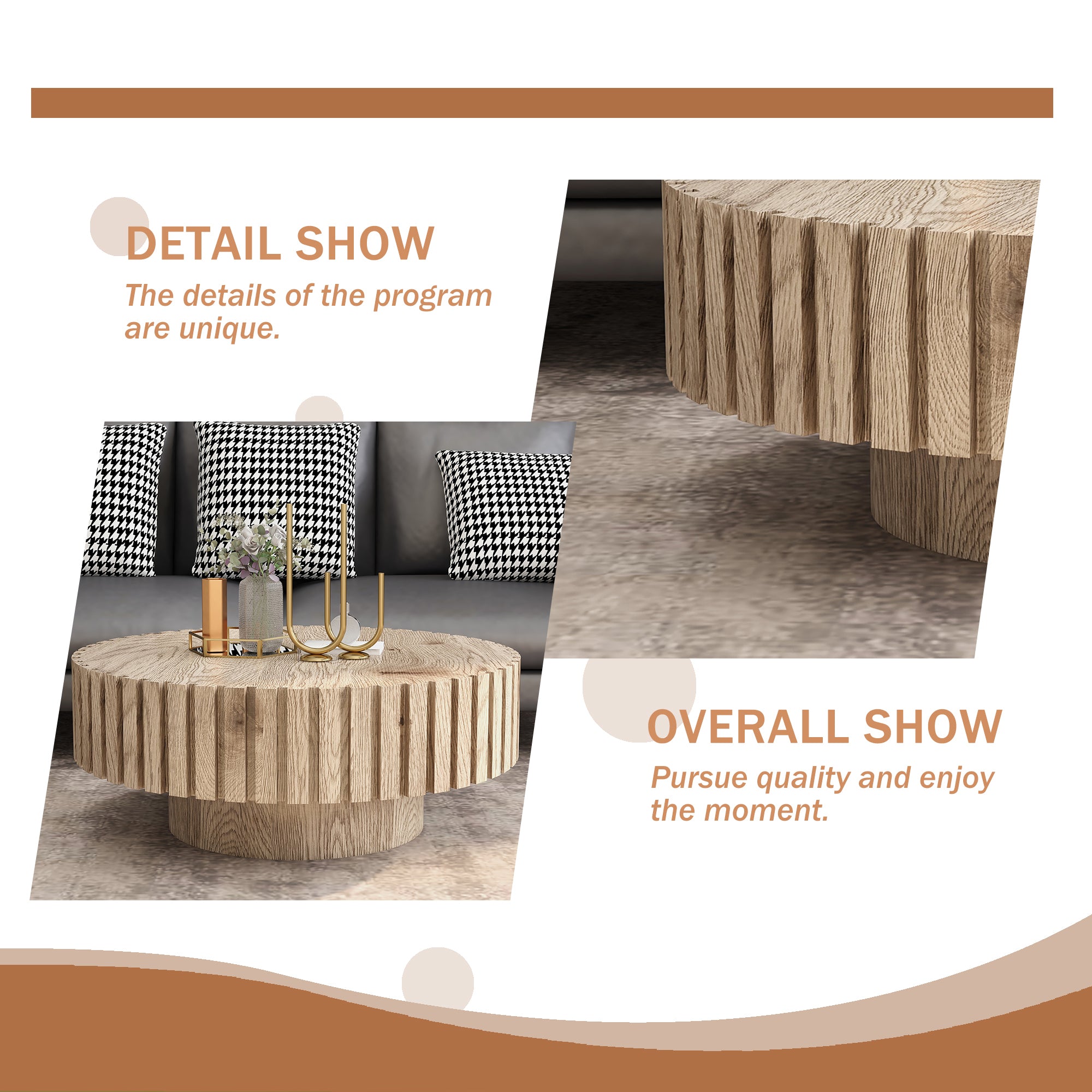 Modern minimalist circular coffee table 31.4'' with natural wood texture, stable and durable, enhancing spatial aesthetics suitable for living rooms, study rooms and offices. - Grand Goldman Shop