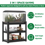Metal Aquarium Stand 20-30 Gallon Adjustable 3-Tier Fish Tank Rack Shelf - Black, Heavy Duty, 34'W x 18'D x 31'H - Grand Goldman Shop