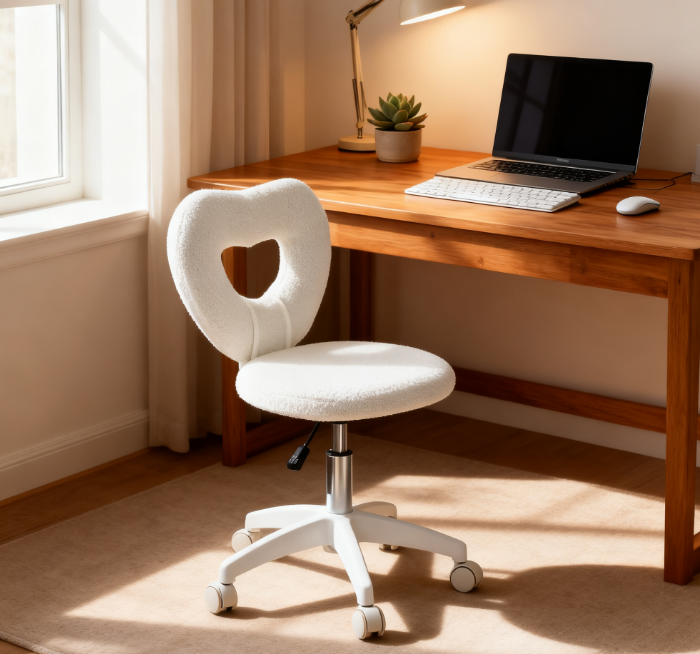 Office Task Chair, Heart Chair with Swivel Wheels, White | Premium Home Decor - Grand Goldman